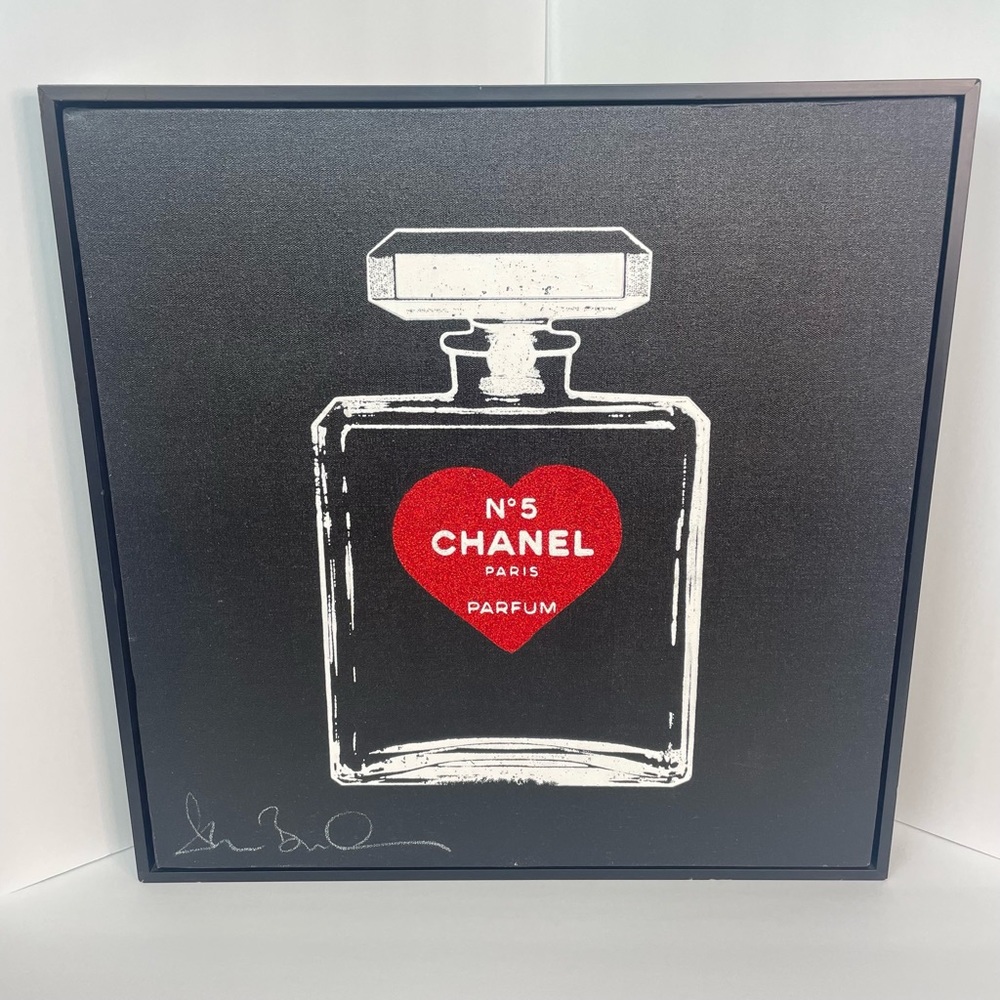 ‘I Love Chanel’ NO.5 Art Giclee Canvas Print Signed Shane Bowden Red Glitter 20”